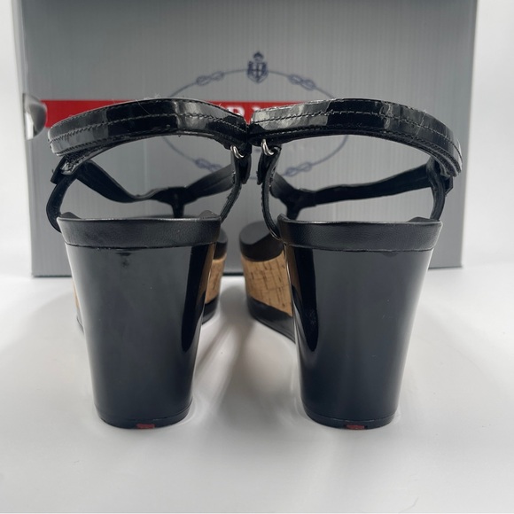 NEW AUTH PRADA SPORT ROSA LINEA 38 8 CORK PLATFORM PATENT THONG SANDAL BLACK NIB - Picture 9 of 11
